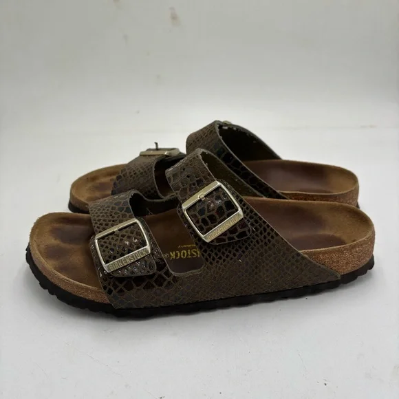 Birkenstock Women’s 42 Arizona Double Strap Birko-Flor Shiny Black Sandals - Picture 2 of 7